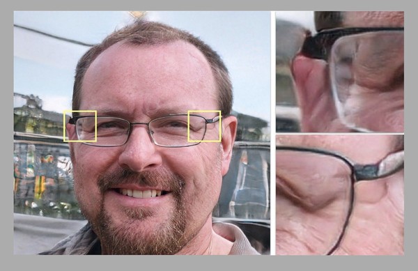 A profile photo for the account “Alfonzo Macias” with AI-generated inconsistencies around his glasses that Graphika said suggested the work of artificial intelligence. [사진=그라피카]